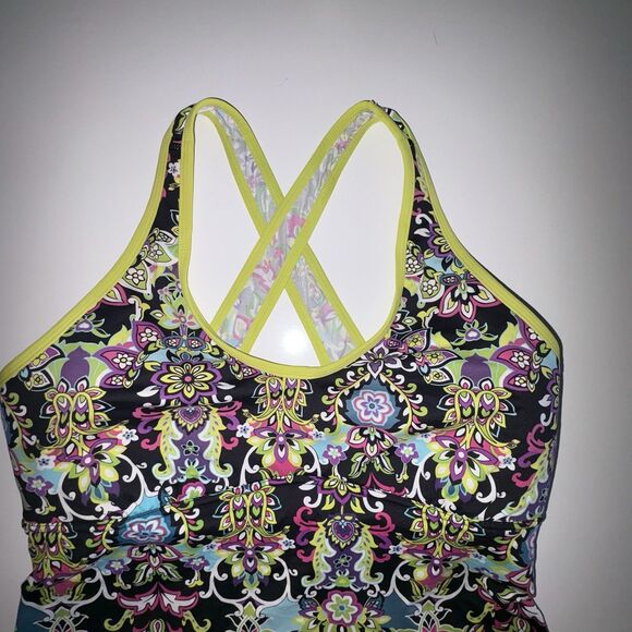 Athleta Print Tankini Swim Top Size Large Tall Racer Back Cross Straps Wirefree - Picture 3 of 8